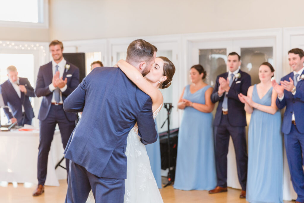 couple has their first dance at the West Dennis Yatch Club