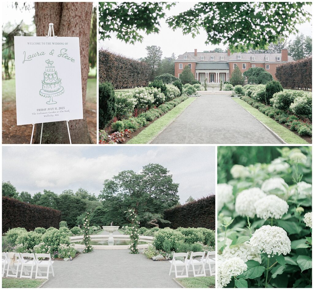 A wedding ceremony at the Italian garden in the Gardens at Elm Bank.